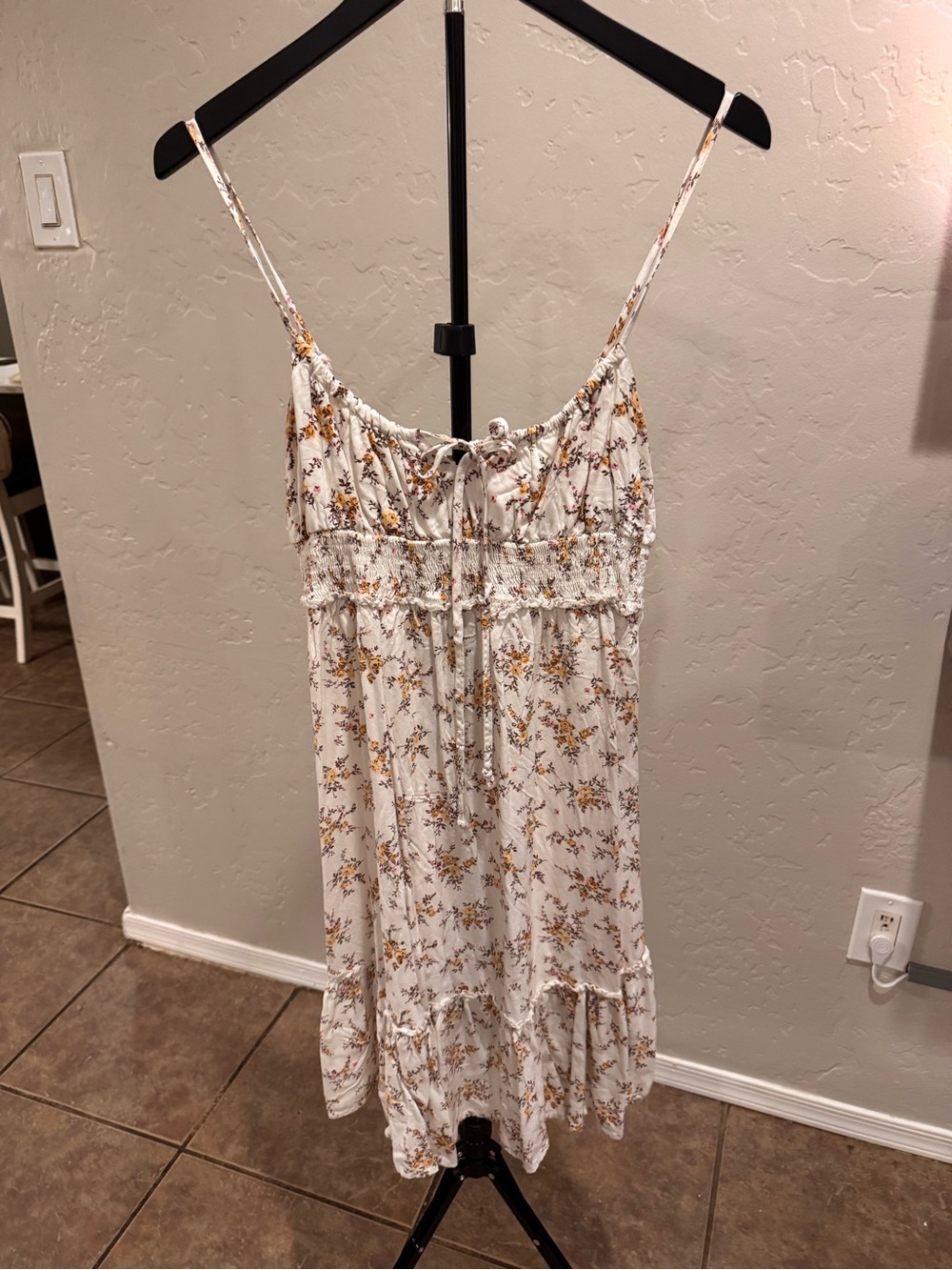 Eden & Olivia Cream Floral Smocked Maternity Dress with Tie